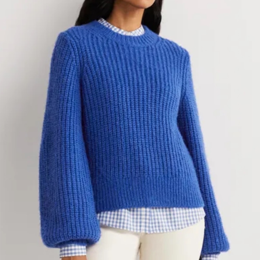 Boden Ribbed Chunky Sweater - Bell Sleeve XL - Cobalt Blue Soft Sweater